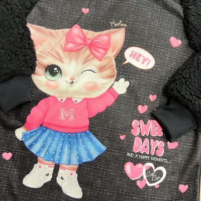 Vestido Manga Longa de Pelinhos com Capuz Sweet Days - Preto